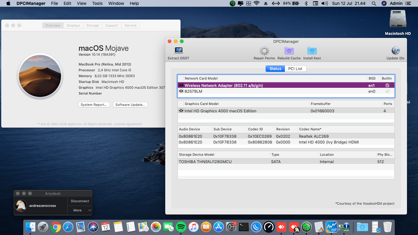 Success Hackintosh macOS Mojave 10.14 Build 18A391 in Panasonic Toughbook CF AX2